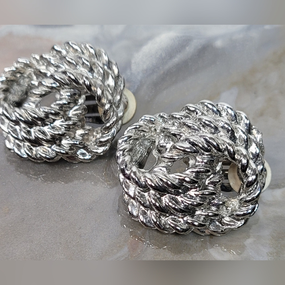 Elegant Silver Twisted Rope Earrings - Picture 2 of 4